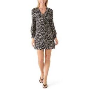 NWT Vince Camuto Size 4 Leopard Print Blouson Sleeve Mini Dress V-Neck Back Zip